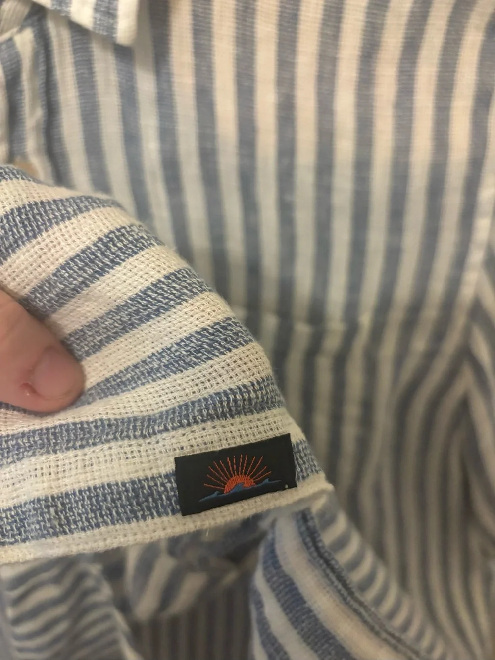 Faherty Short Sleeve Palma Linen Shirt Horizon Ivory Stripe L Summer Blue White